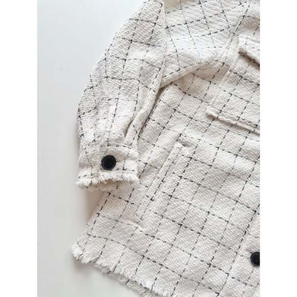 NWOT ZARA White Check Plaid Boucle Tweed Oversized Shirt Jacket Shacket, Size XS - Picture 7 of 16